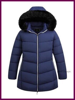 Plus Size Winter Down Coat Removable Hood Waterproof Quilted Zip Up Jacket